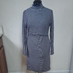 Motherhood Maternity/nursing Black and White Striped Turtleneck Dress